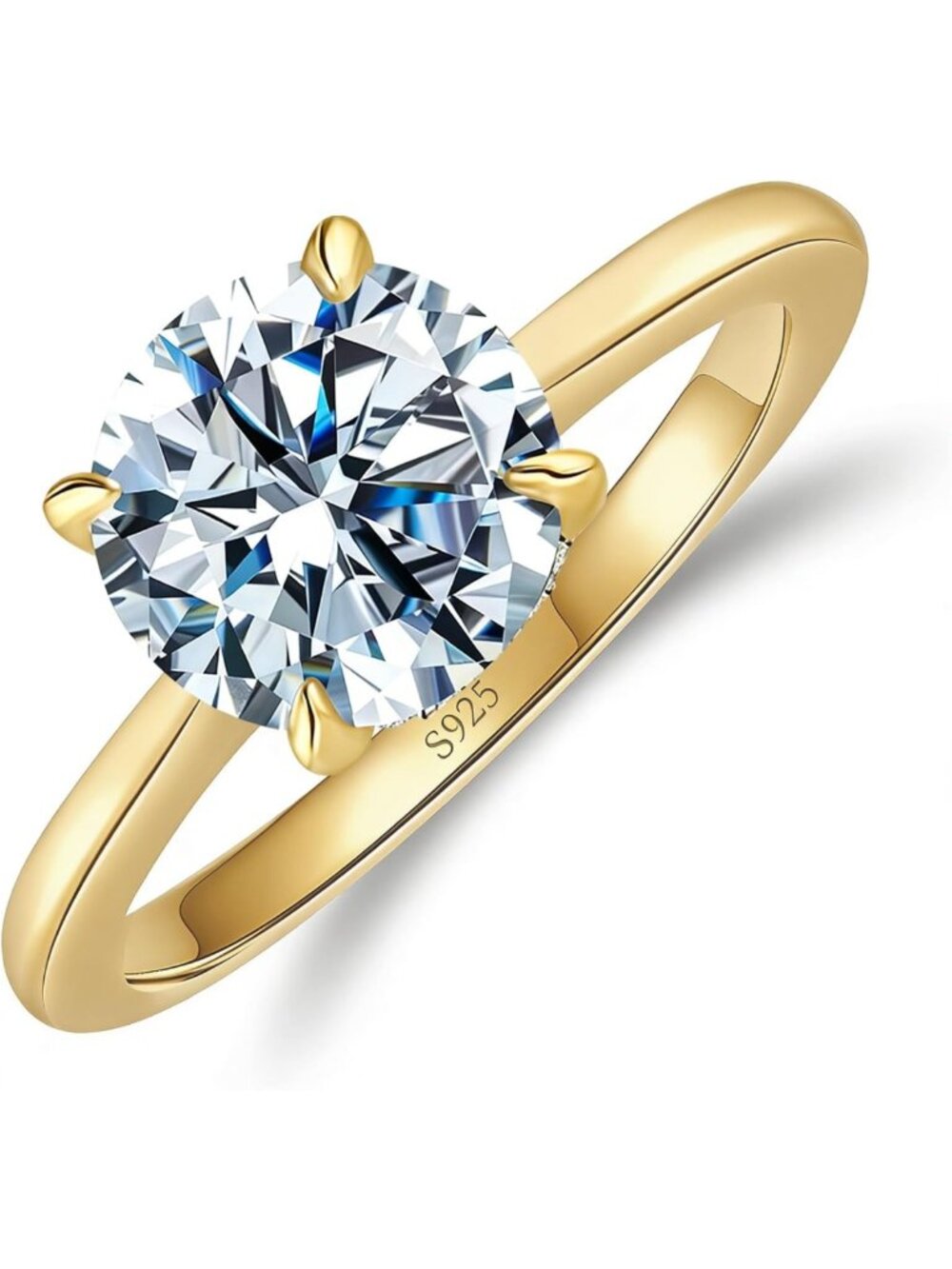 Stunning 925 Sterling Silver CZ Round Solitaire Engagement Ring, Gold Plated